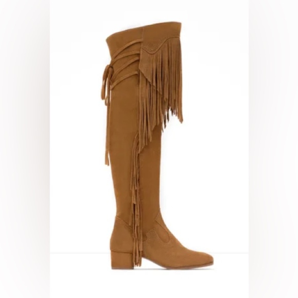 Zara Suede Boots Boho Fringe Leather over the knee size 39 8.5-9